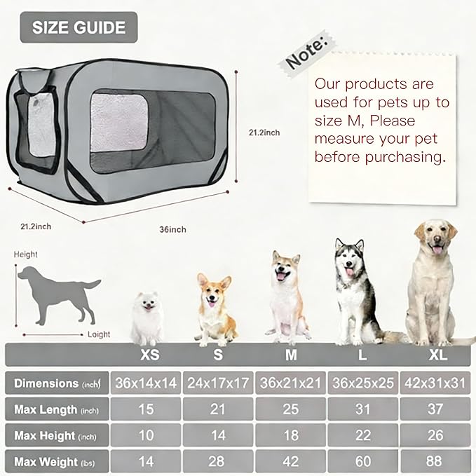 36 Inch Foldable Dog Kennel for Large Dogs, Portable Waterproof Pop-Up Pet Crate, Indoor Outdoor Travel Car Seat Kennel (Grey)