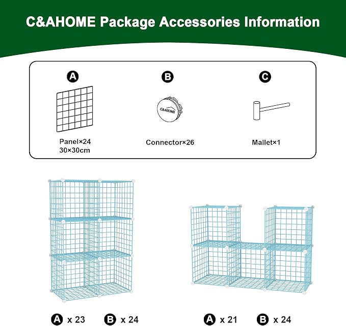 C&AHOME Wire Cube Storage, 6 - Cube Organizer Metal C Grids Units, Blue | Modular Shelves Units, Closet Organizer, Storage Bins Shelving, Ideal for Home, Office, Living Room