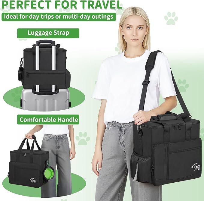 TORIBIO Large Dog Travel Bag for Supplies with Food Bowl | With 2 Food Container and Collapsible Bowls, Mat & Divider, Water-resistant, Pet Travel Kit for Weekend, Road Trips, Camping
