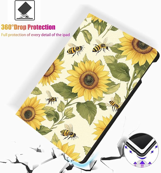 for Microsoft Surface Pro 8-13" 2021 Tablet Case,Auto Wake/Sleep,Adjustable Stand Protective Cover - Sunflower Bee