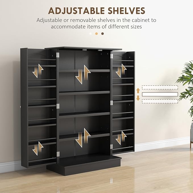 HOMCOM 41" Kitchen Pantry Storage Cabinet 12 Door Shelves Black | Freestanding Kitchen Cabinet, 2 Doors, 5-Tier Shelving, Adjustable Shelves