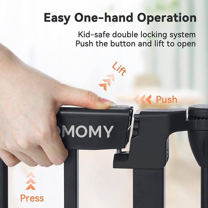 COMOMY 80" Extra Wide Baby Gate, Dog Gate for House Stairs Doorways | Auto Close Pet Gate with Door Walk Through, 5 Metal Panels, Hardware Mounted Baby Fence Indoor Outdoor(30" Tall,Black)