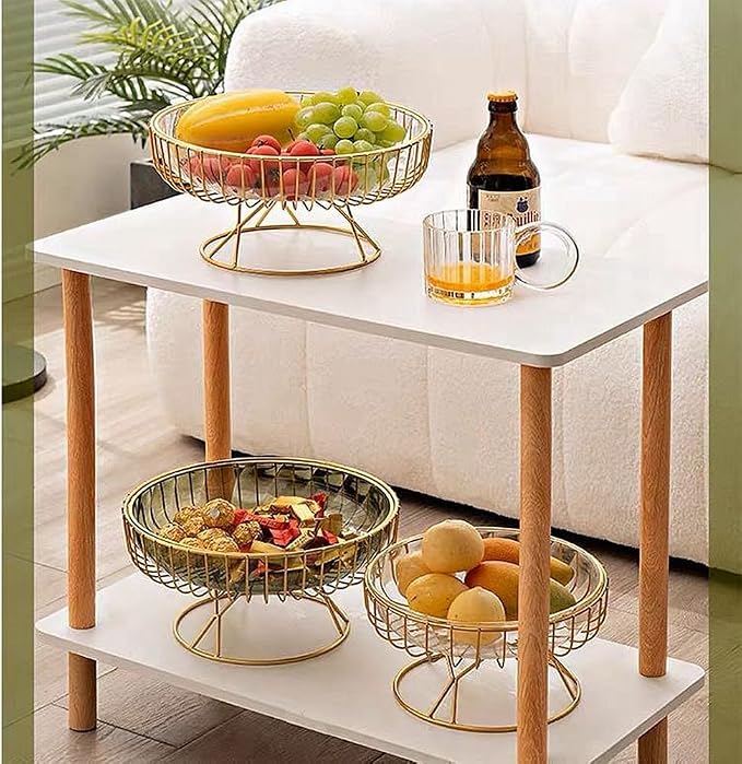 Transparent PET base fruit platter gold stand metal frame snack dessert tray plate, home creative modern living room fruit bowl stand (Transparent)