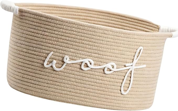 ordinarYone Hand Woven Cotton Rope Dog Toy Storage Basket Featuring Animal Patterns And Strong Handles For Pets