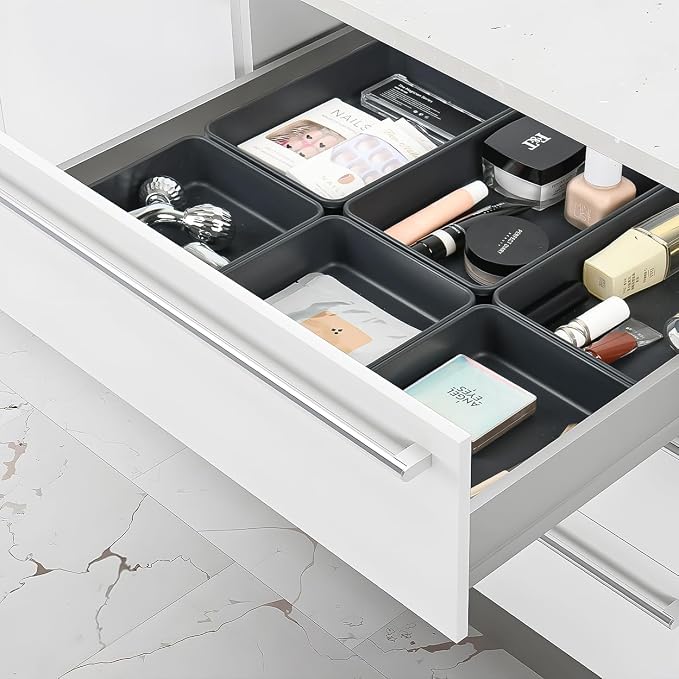 Kutesna 6 PCS Large Plastic Drawer Organizer, 9"×6" Desk Organizer Set | Storage Trays, Versatile Plastic Storage Bins for Makeup Vanity, Jewelries, Kitchen Utensils, Bathroom and Office