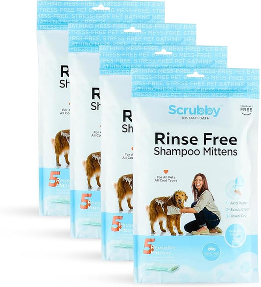 Scrubby Pet No Rinse Wipes | Rinse Free Shampoo Mittens | Dogs & Cats | Bath Wipes | Bathing & Washing Pets, Hypoallergenic | No Rinse Wash Mitt | Grooming, Lather Wipe Dry - Pack of 20
