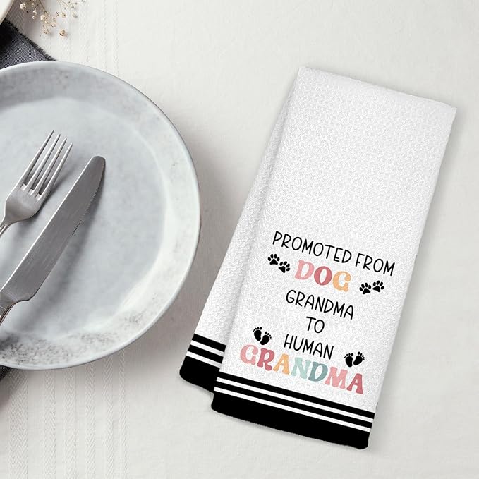 New First Time Grandma Gifts Bathroom Towels, Dog Grandma Gifts Dish Tea Towels, Promoted from Dog-Grandma to Human-Grandma Decorative Hand Towels for Kitchen Bathroom Decor, 16x24 Inch