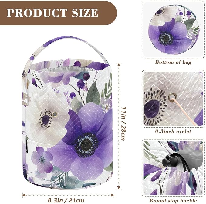 Tatenale Crochet Bag Yarn Bag Knitting Project Bag with Pockets and Handle Portable Yarn Storage Organizer Tangle Free 8.3x11 InchBlue and White Silver Lotus Flowers and Berries20
