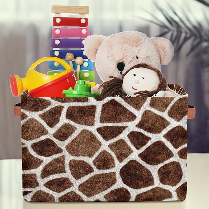 SEULIFE Animal Giraffe Print Pattern Foldable Storage Basket, Large Collapsible Organizer Storage Bin Cube Toys Storage Boxes with Handles for Bathroom Kids Nursery Closet Storage, 1 Pack