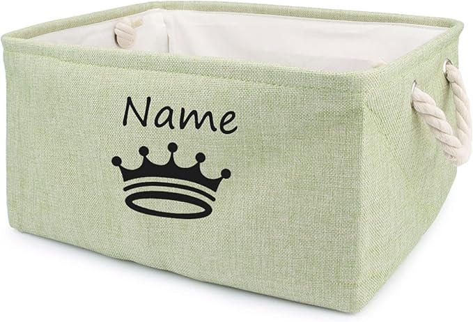 Personalized Dog Toy Storage Basket Bin Collapsible Customized Pet's Name Storage, Organizer for Dog Toys、Clothing、Apparel & Accessories with Box Crown Print(Green-S)