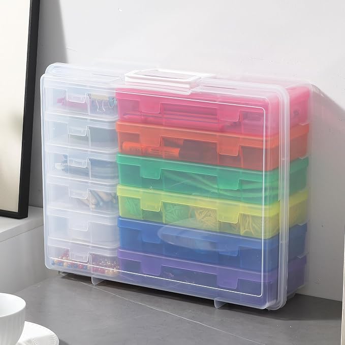 Plastic Storage Box Arts Plastic Container (6Medium Color+ 6Small Clear) | Multifunctional Design,Stackable,Clear,Versatile Organization,Space-Saving,Durable,Dust Protection