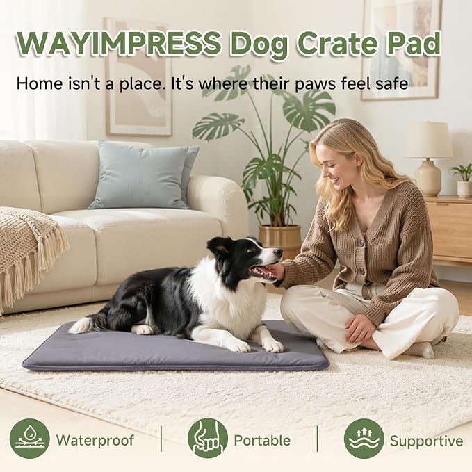 Outdoor XL Dog Crate Pad Bed, Reversible Waterproof Wipeable Mat, 41x27 | Wipeable Kennel Mat Pet Sleeping for Medium Large Dogs, Waterproof, Outdoor, Anti-Slip, Suit for Travel, Trunk, Dark Grey