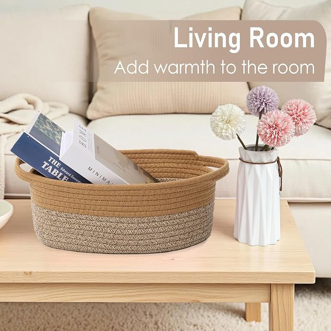 JMvicyroam Small Woven Basket, Empty Gift Basket, Jute&Brown/1 Pack | Small Gift Basket, Cotton Rope, 12 x 8 x 75 in, Handles, Includes Ribbon and Bag, Birthday Gift Basket