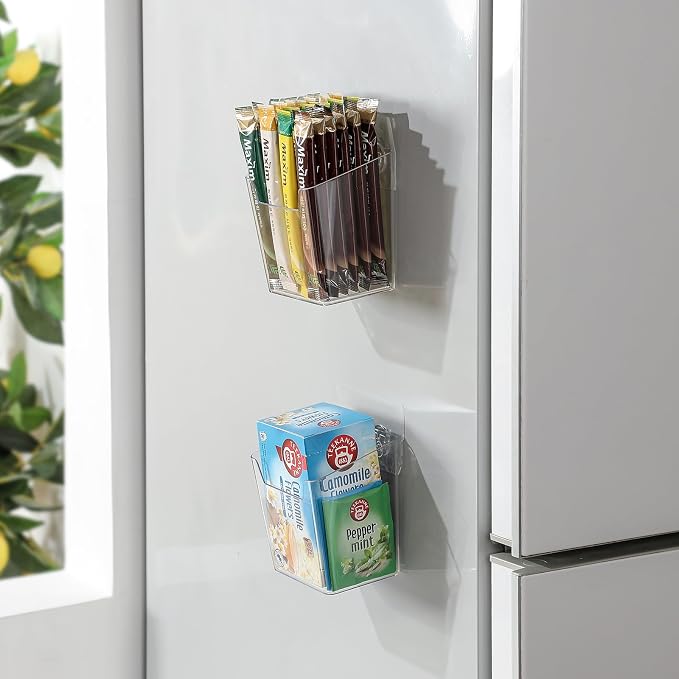 2-Pack Kitchen Cabinet Door Organizer Adhesive, Hanging Storage Bins, Stick on Wall Storage Container, Bathroom Floating Bins Wall Mounted Organizer Under Sink Caddy for Pantry Storage, Office, Dorm