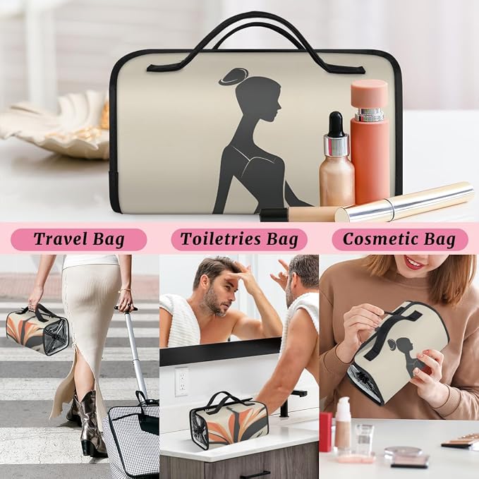 Ballerina Makeup Bag for Women Hanging Roll-Up Travel Organizer Toiletry Kit with 4 Removable Compartments, Modern