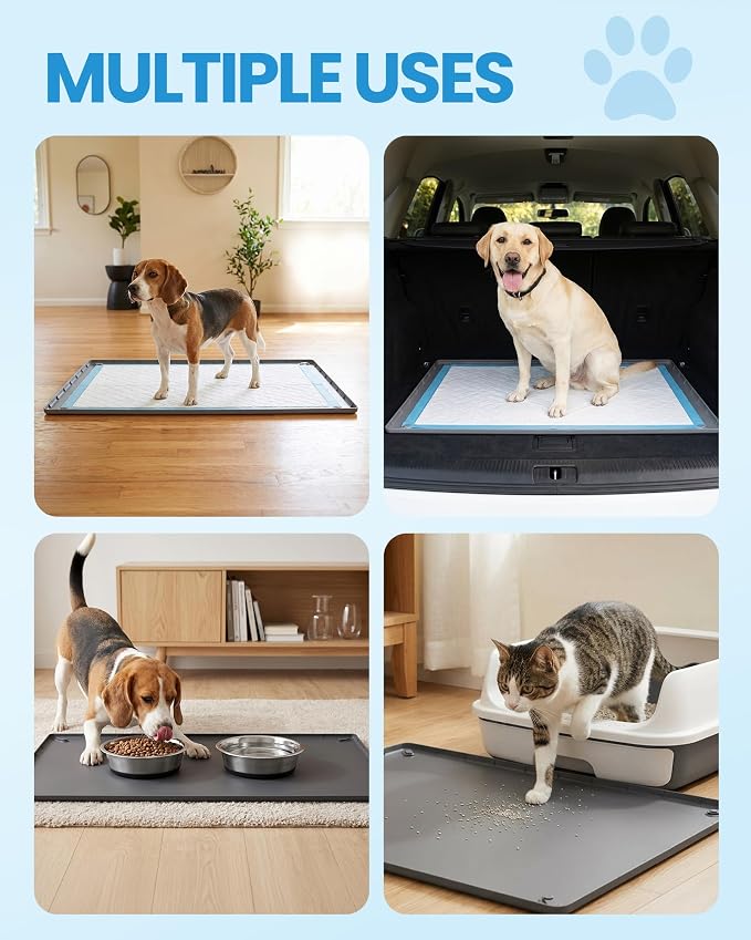 Pee Pad Holder for Dogs - 28" x 34" Silicone Puppy Potty Training Tray | Puppy Pad Holder with 4 Magnetic Clips & Leak-Proof Raised Edge, for Home Indoor Floor Protection