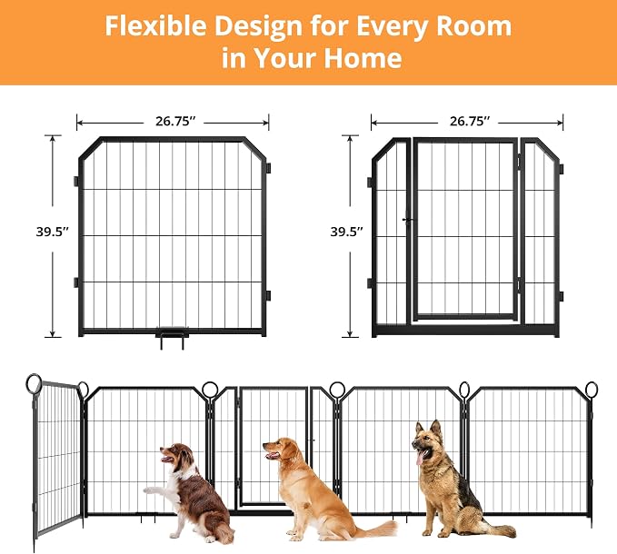 Steel Dog Playpen with Lockable Door & Ground Stakes, 40”H 12 Panels Puppy Playpen, Foldable Dog Fence for Indoors/Outdoor/Yard/RV/Camping
