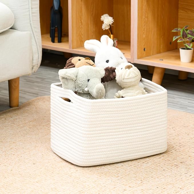 ICERZCZ Storage Baskets for Organizing 12.5"x9.1"x7.9" (4 Packs) Off White | Storage Bin for Shelves, Woven Cotton Rope Basket with Handles for Bedroom Living Room Nursery Bathroom