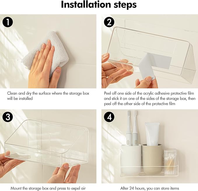 Poeland 2 Pack Medicine Cabinet Shelves Organizer, Wall Mounted Storage Organizer, Clear Storage Box for RV Bathroom, Bedroom, Mirror Cabinets (Transparent)