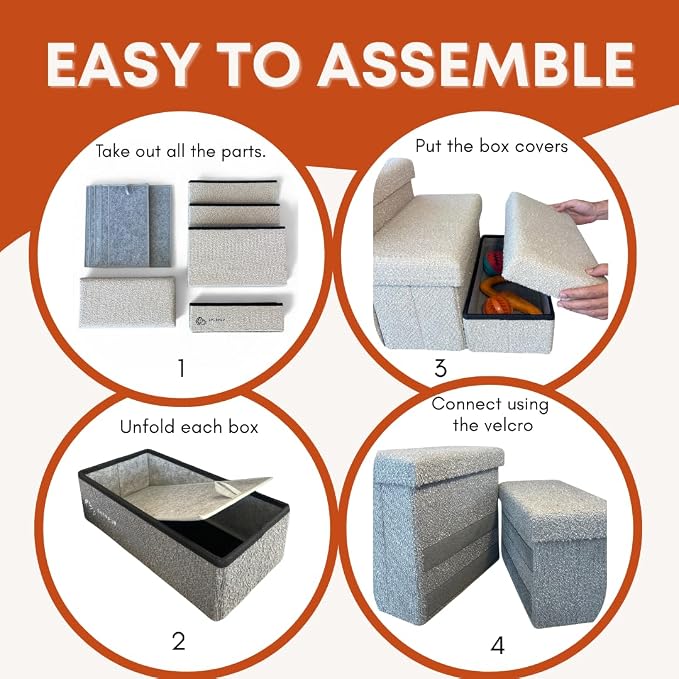 5-Step Dog Stairs for Small, Medium Dogs with Storage Box - Durable Folding Pet Steps, Padded Lid and Container; Dog Steps for Bed and Couch + Hair Brush Gift (Off White, Large, 5.0)