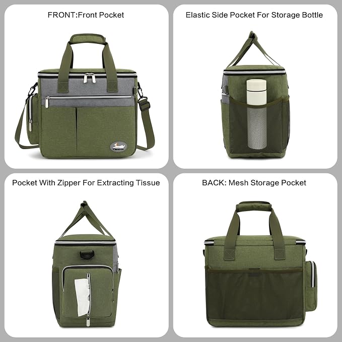 Dog Travel Bag for Pet Kit for Supplies with 2 Food Storage Containers 2 Collapsible Bowls 1 Feeding Mat 1 Dog Treat Pouch 7-Piece Set Perfect Road Trips Camping Weekend (Olive Green)