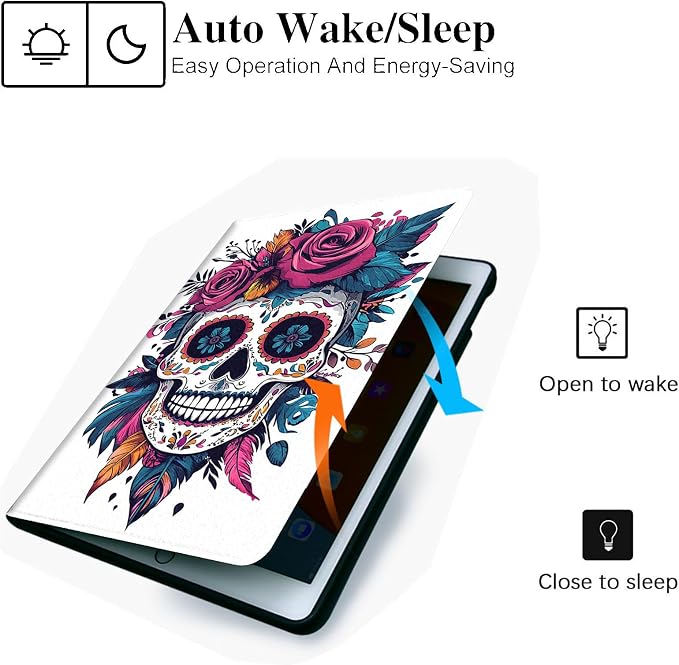 for Microsoft Surface Pro X/Pro X Plus-13 2019/2020/2021/2024 Tablet Case,Auto Wake/Sleep,Adjustable Stand Protective Cover - Sugar Skull Rose