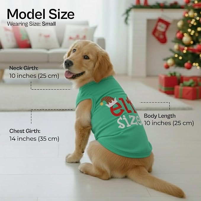 Parisian Pet Dog Shirt Embroidered “ Elf Size “ - Lightweight Cotton Dog Christmas Outfit - Sleeveless Christmas Pet Clothes - Machine Washable Shirts for Small Dogs - XXS