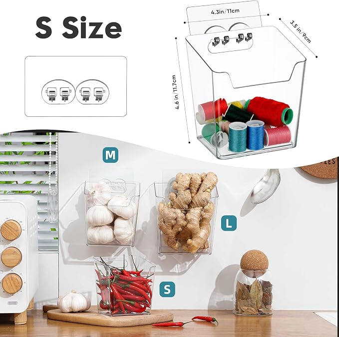Clear Cabinet Door Organizer Bathroom, 4 Pack Hanging Makeup Storage Brush Holder, Adhesive Storage Bin Versatile Vertical Wall Mount Caddy for Pantry Office Kids' Room Small Items Organization