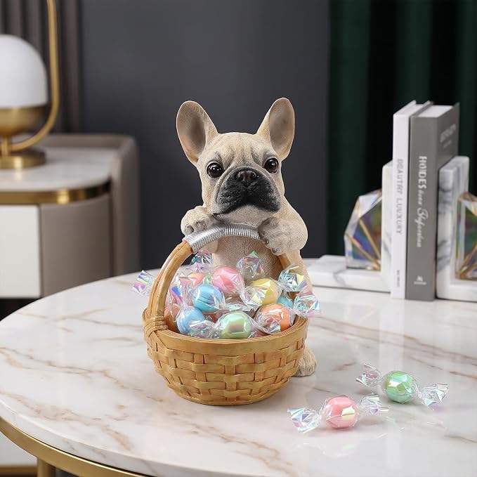 French Bulldog Key Bowl for Entryway Table - Large Capacity Decorative Key Holder Bowl - Weighted Candy Dish for Office Desk, Stable Animal Storage Basket for Home Decor