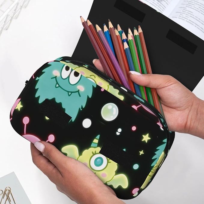 Milky Way Cute Pet Double‑Clamshell Printed Pen Pouch, Oxford Organizer | Multi‑pocket Clamshell Design With Hook‑and‑loop Flap, Large‑capacity Writing Tool Storage, Great For Sketching And Daily Use