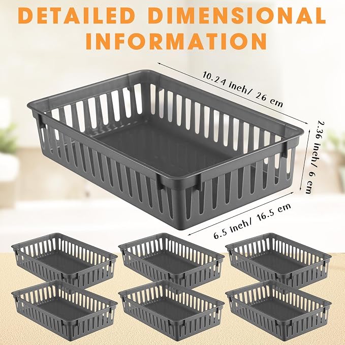 Boao 48 Pieces Plastic Baskets for Organizing 10.24 x 6.5 x 2.36 Inch Rectangular Storage Trays Plastic Organizer Bins Rectangle for Classroom Organization(Gray)