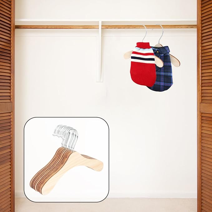 Angoily 10pcs Wooden Pet Clothes Hangers 8.66 Inch Large Solid Wood Dog and Cat Hangers Daily Use Portable Closet Organizer