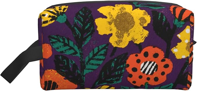 Purple Whimsical Florals Makeup Bag - Durable 600D Oxford Fabric Travel Cosmetic Bag, Shockproof Foam Padded Toiletry Organizer for Gym & Daily Use 10x6.2x4.9 Inch