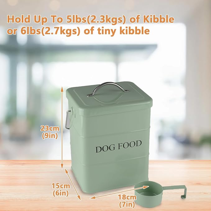 Geyecete Dog Treats tin and dog Food Storage Tin with Lid & with Spoon for dog Food Storage, Medium Pet Food Storage Can-Dog Food-Green
