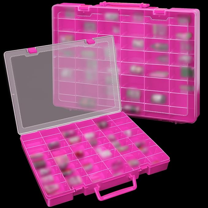 Juexica 2 Pcs 48 Grids Plastic Bead Organizer Box with Divider, Pink