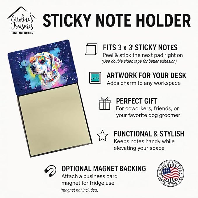 Caroline's Treasures Hippie Dawg Sticky Note Holder Refillable Dispenser Self-Sticky Note Pads, Memo Pads Blank Desk Accessories