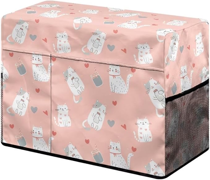 Cute Cat PrintSewing Machine Cover with Storage Pockets,Dust & Pet Hair Protection,Fits Standard Singer, Brother and Janome Machines, Protecting & Decorating Your Sewing Space (Pink)