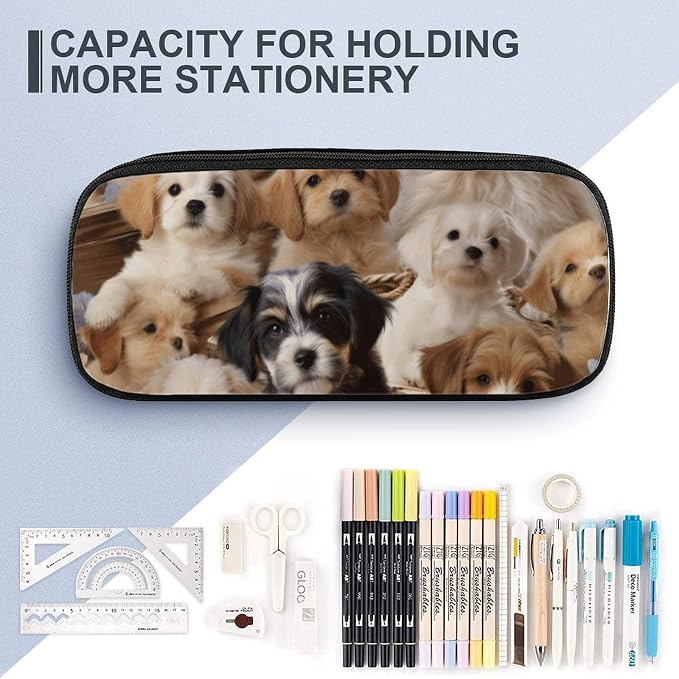Cute Pet Dogs Pencil Case Portable Pencil Pouch Pen Bag Pencil Bag Makeup Bag Storage Bag Pencil Box Cosmetic Bag for Women Men Office