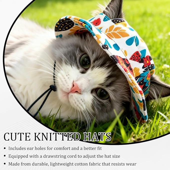 Cat Hats for Cats Only, Cat Sun Hat Sphynx Hat with Ear Hole Kitten Headwear Sun Sombrero Caps Summer Cat Cowboy Hats, Pet Chihuahua Sunscreen Baseball Outdoor Cap
