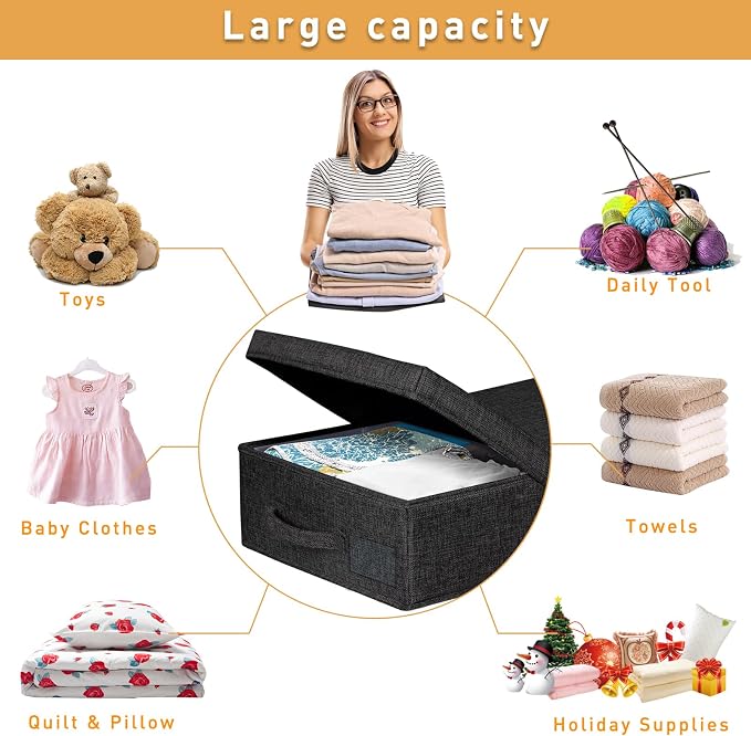 punemi 6 in Tall Under Bed Storage Containers with Lid, 2Pack, Black | Sturdy Sides, Top & Bottom, Stackable Design for Clothes, Blankets & Toys, Fits Under Cribs, Dorm Beds, Sofas & Dressers
