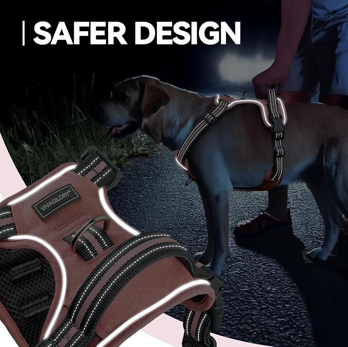 VIVAGLORY No Pull Dog Harness Vest Harness, M, Sakura Pink - Patterned | with Handle Front and Back Clip for Training & Pulling, No Pull & Escape Proof Padded Adjustable for Pet Puppy
