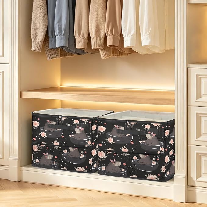 TropicalLife Capybara Cherry Blossom Shoe Organizer for Closet | Foldable Shoe Storage Organizer Box Bin with Adjustable Dividers and Clear Cover, Fits up to 16-32 Pairs