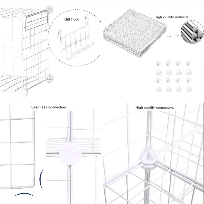 C&AHOME Wire Cube Storage, 8-Cube Organizer Metal C Grids Storage, White | Storage Bins Shelving, Modular Shelves, DIY Closet Cabinet Ideal for Living Room, Home, Office