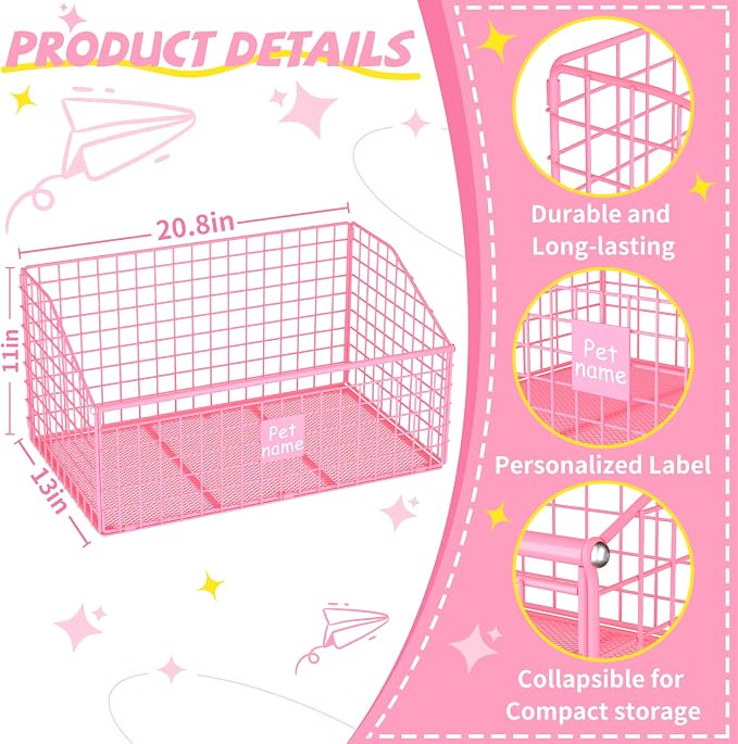 Kaiferty Indestructible Dog Toy basket, Large Toy Bin for Dogs,Pet Toy Bin Dog Metal Basket Organizer Storage for Toys Food Storage (Pink)
