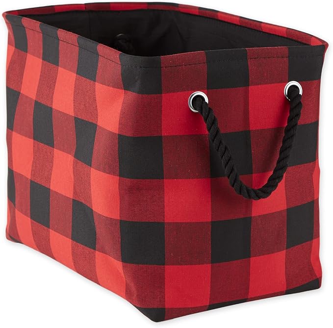 DII Buffalo Check Storage Bin, Medium Rectangle, 16x10x12, Red & Black