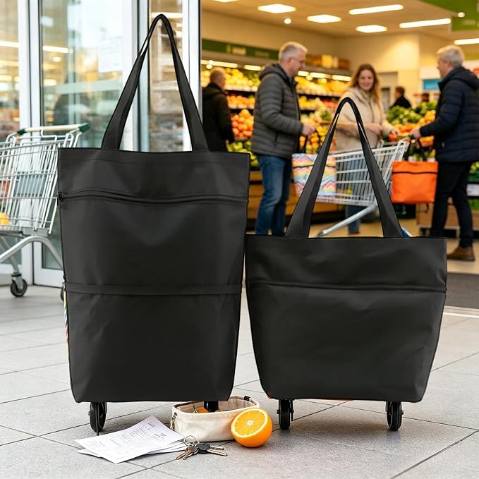 Grocery Bag On Wheels, Portable Waterproof Lightweight Rolling Tote | Outdoor Shopping Cart Bags for Supermarket Apartment Commuting Picnic Camping Car Truck Laundry Pet