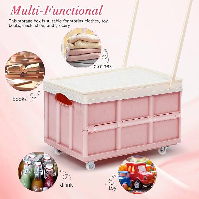 30L Collapsible Storage Bins with Lids: Storage Tote With Wheels Folding Plastic Stackable Utility Crates Plastic Tote Storage Box Container Stackable Folding Utility Crates for Clothes,Books
