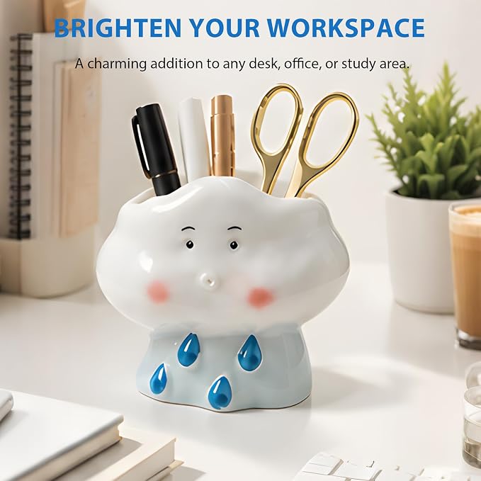 Ceramic Mushroom Shaped Pen Pencil Holder for Desk Decoration Accessories Mushroomb Decor Makeup Brush Pen Cups Office School Ideal Gifts for Women, Mom or Birthdays (white)