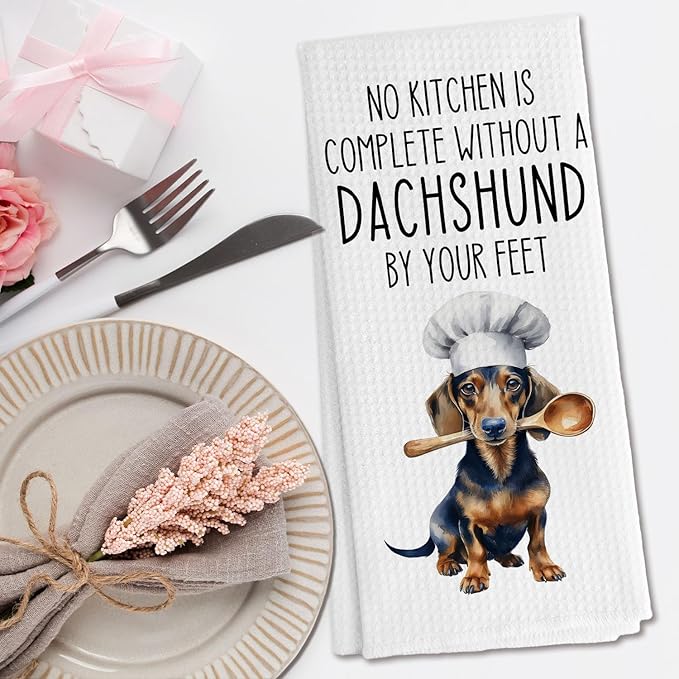 Funny Dachshund Kitchen Towels, Weiner Dog Gifts for Women Men Dish Tea Towels for Kitchen Decor, Gifts for Dachshund Lovers Decorative Hand Towels, 16x24 Inch