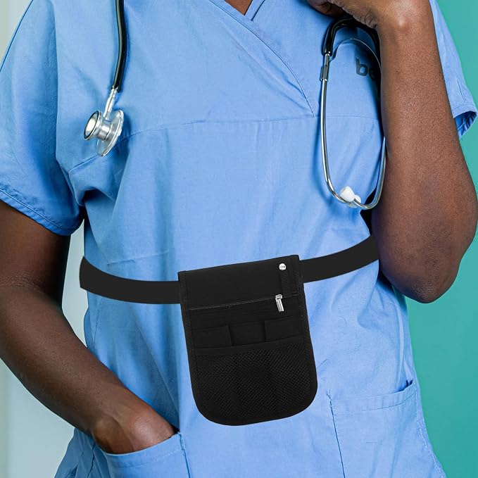 Black Oxford Cloth Nurse Waist Pack with Multiple Compartments and Pockets | Adjustable Strap, Portable Organizer, Practical for Nurses and Pet Groomers